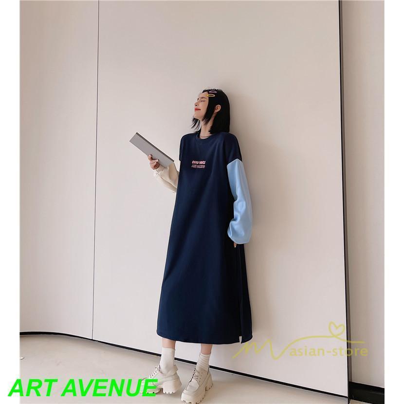 スウェットワンピース ロングワンピース ドッキングワンピース 秋 レディース ロングスウェット 裾スリット 大きいサイズ 秋冬 体型カバー 30代50代