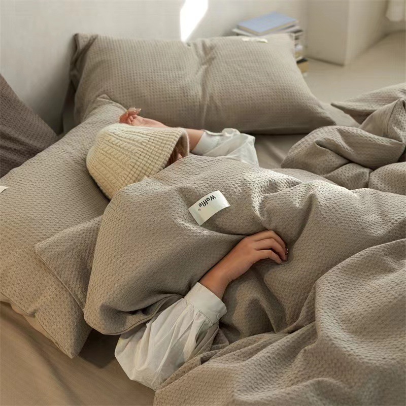 ベビーコットンA類ワッフル100全綿4点セット春夏純綿シンプルシーツ布団カバー寝具