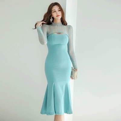 セレブな雰囲気 フリルワンピース2025秋 シースルー レース パッチワーク細身 ミニスカート