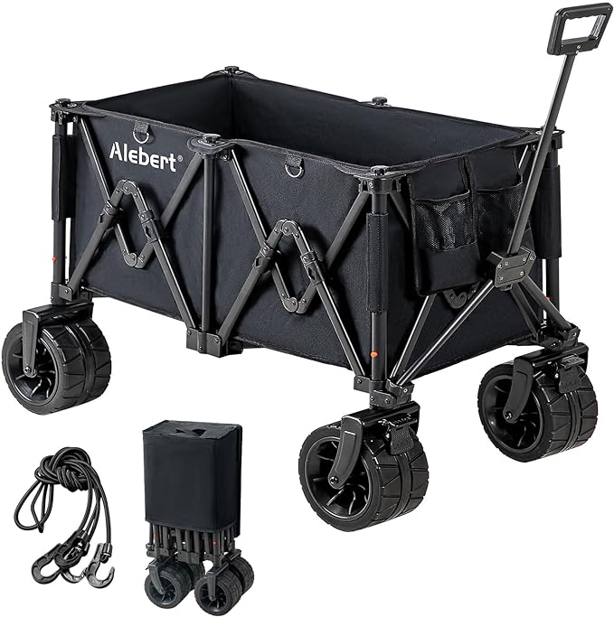 キャリーワゴン アウトドア特化タイヤ 190L大容量 150kg高耐荷重 アウトドアワゴン キャリーカート キャンプカート ワンタッチ収束式 折り畳み 自立収納 コンパクト 軽量 4輪 特大 タイヤ