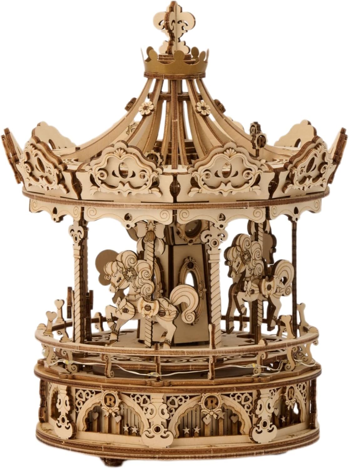 つくるんです【日本公式販売／日本語説明書付】Robotime 3D 動く！LED・オルゴール付きオルゴールウッドパズル シリーズ (ポニーカルーセル)