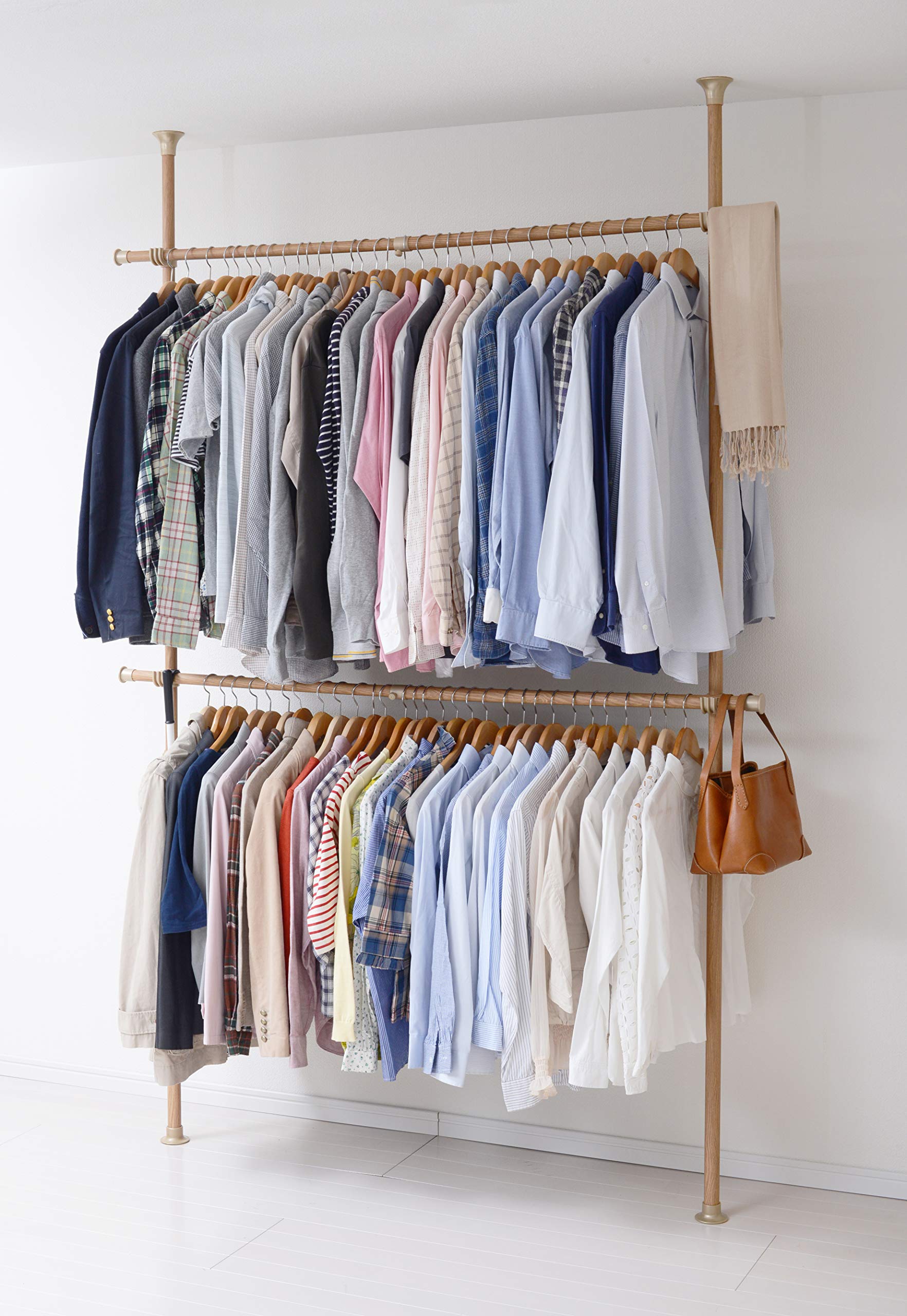 山善(YAMAZEN) 突っ張りポールハンガーラック ダブル (高さ190-260cm) ナチュラル(木目) WJ-775R(GNA) 8,551円