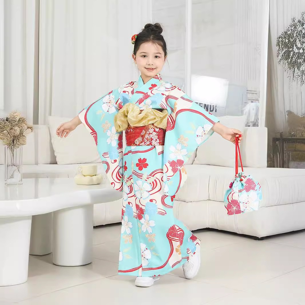 子供着物女の子ブルー5-12子供着物正装公演着物振袖セット