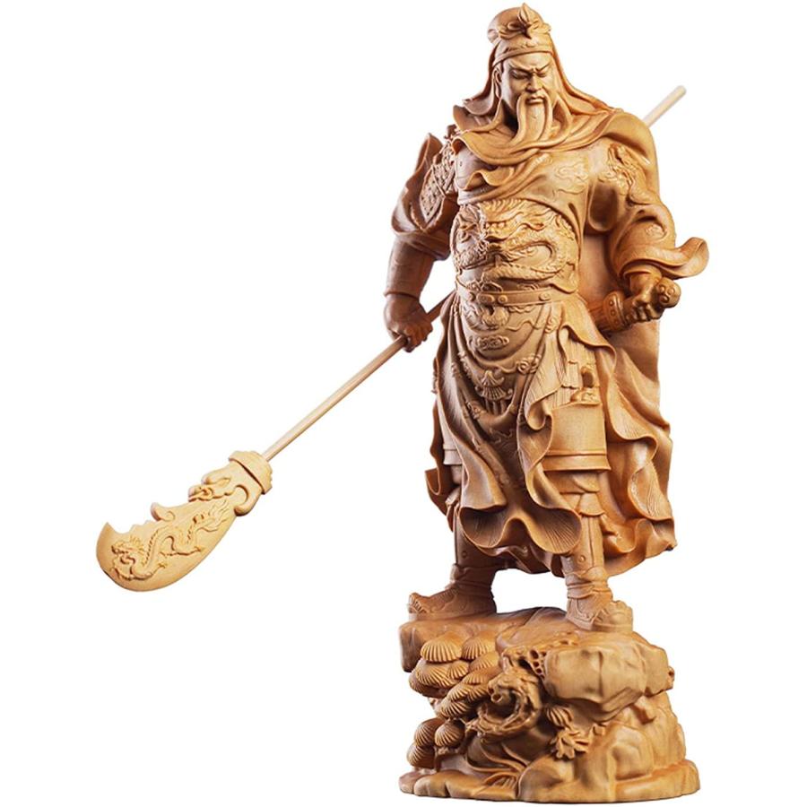 三国志 関公像 関羽像 関帝像 小叶ツゲ製 木の彫刻 立像 高級天然ツゲ木彫り 置物 三国演義 関雲長 青龍偃月刀 木製彫刻 商売繁盛 金運 アップ 財運 開運 水
