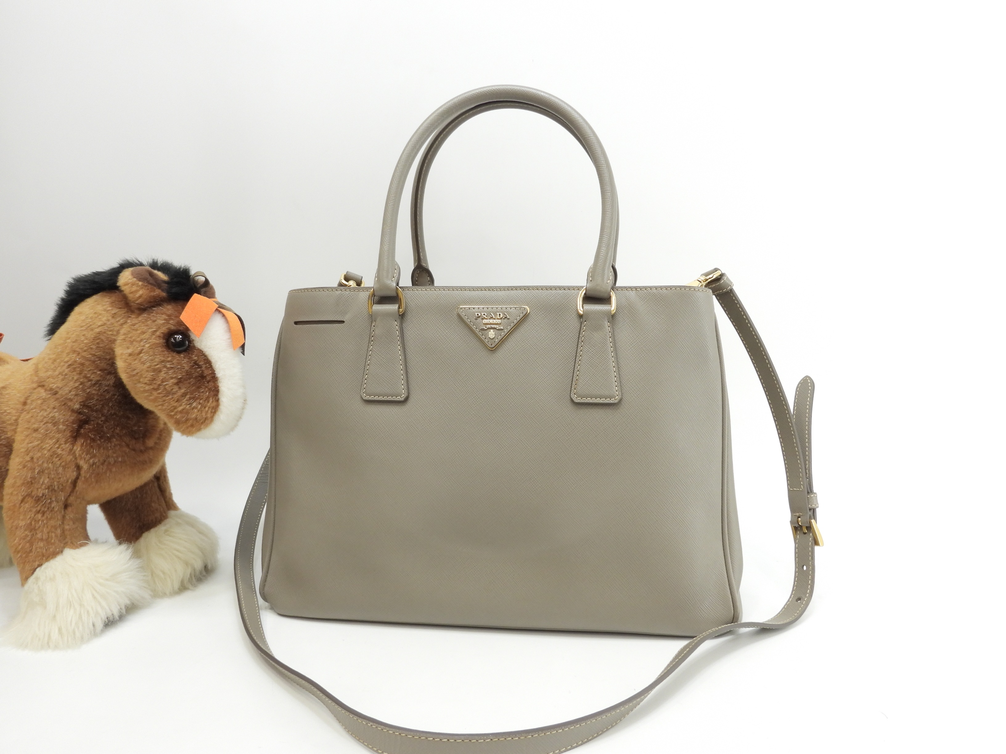 s付トートバッグ ガレリアMM サフィアーノ灰 ストラップ付ハンドバッグ@58/Q173