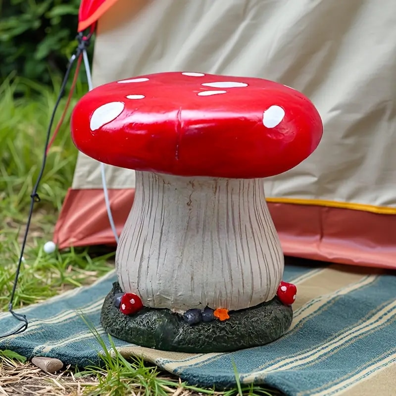 魅力的なレジン製キノコガーデンストール - パティオ芝生バルコニー用の屋外装飾シート - カラフルなキノコと花のアクセントが施されたクリエイティブな円形デザイン - ラスティックスタイルのイースタ 5,512円