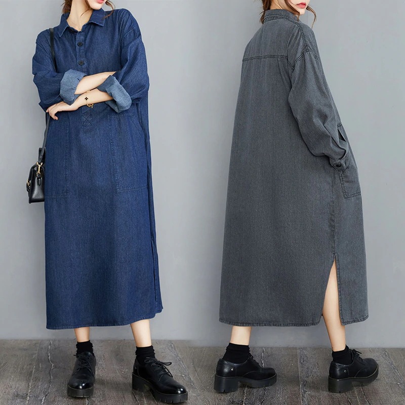 ワンピース ロングワンピース レディース シャツワンピース マキシ 体型カバー 無地 チュニック 長