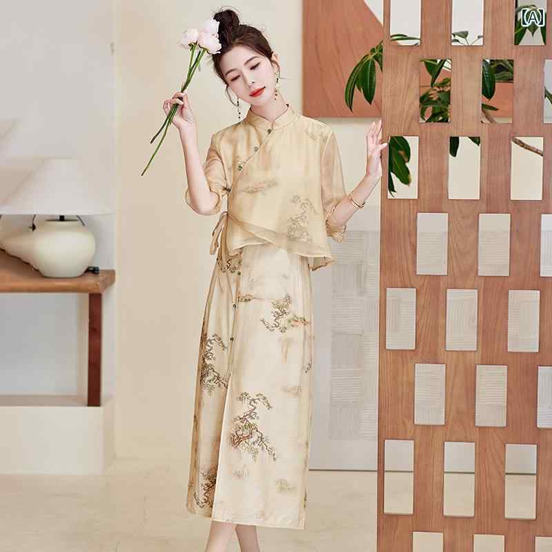 レディース ファッション カジュアル セットアップ スーツ 春夏 チャイナ リラックス 夏 高級感 トップス スカート 2点 セット