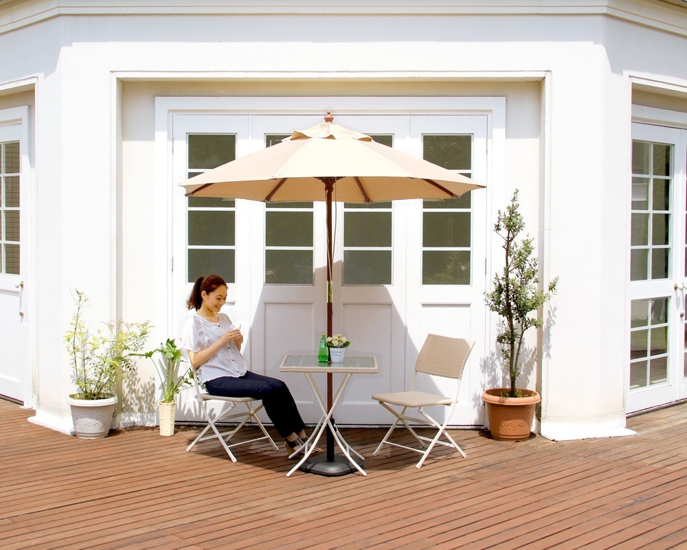 パラソル 日よけ タープ 天然木 撥水ポリエステル 完成品 径210cm オーニング 日除け 八角形 木製 おしゃれ