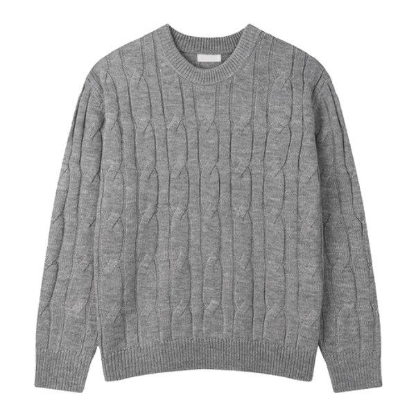 メンズプレミアムケーブルラウンド長袖ニット GN-KN-Q002-灰ベージュ