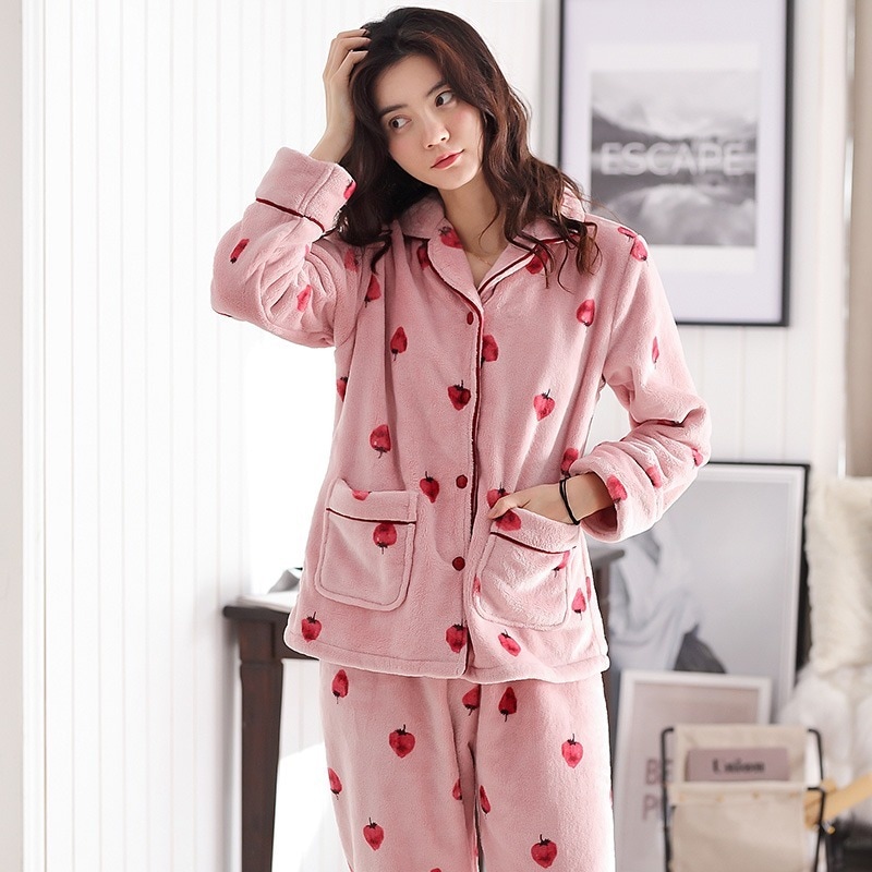【お買得】 ルームウェア 部屋着 苺 ピンク あったか もこもこ ふわふわ 厚手 セットアップ パジャマ パジャマ