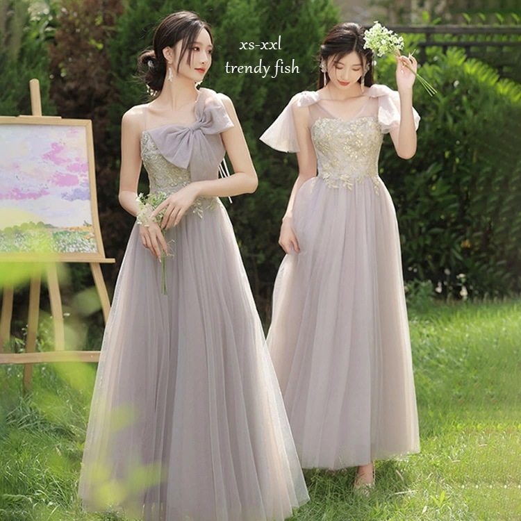 ライトグレー シイブニング パーティー ドレス 大人 ピアノ 発表会 高校生 中学生 結婚式 演奏会ドレス ロング マキシ丈 ミモレ丈 膝丈 ジュニア チュール カクテルドレス レディース 体型カバー