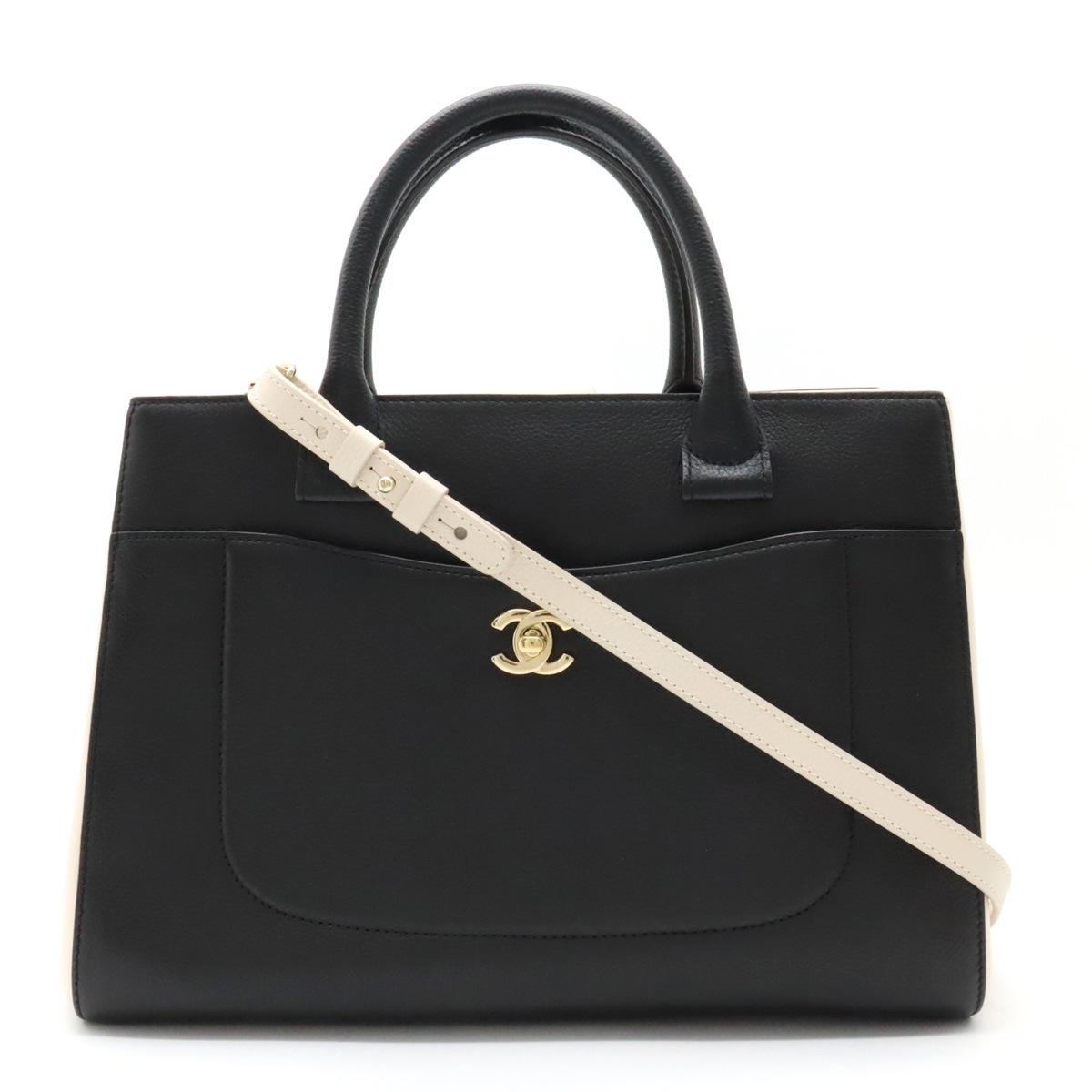 ネオ エグゼクティブライン ココマーク ハンドバッグ 2WAY ショルダーバッグ レザー ブラック 黒 ライトベージュ A69930