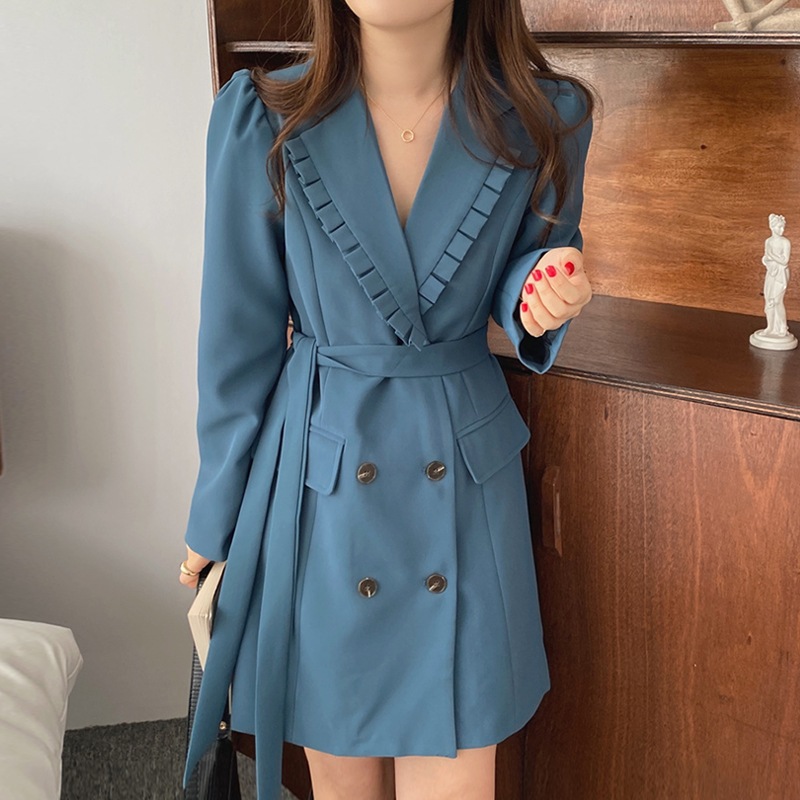 韓国ファッション 長袖 ロング ニットワンピース パーティードレス ドレスフランス式の気品深いvネッ