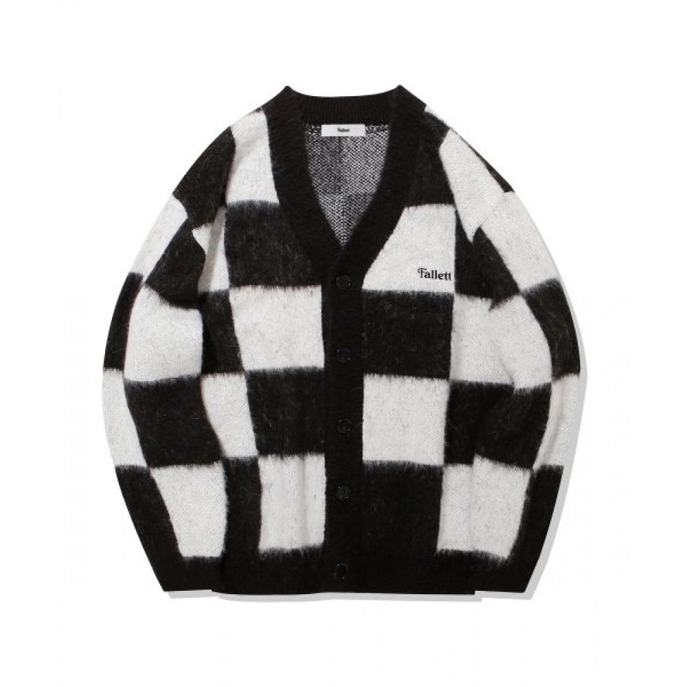 ファレットチェッカーボードニットカーディガンブラック