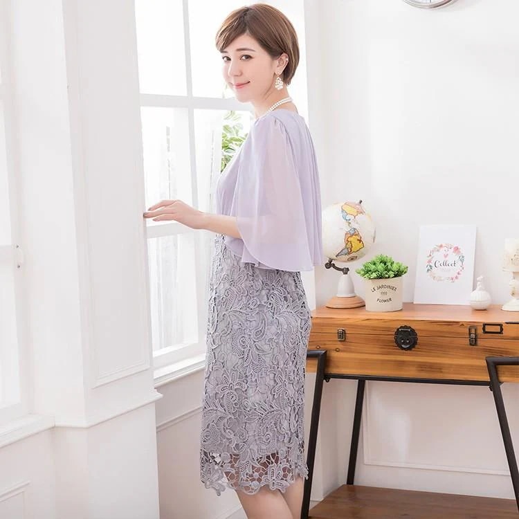 ス ミディアム 膝丈 膝下 レーススカート エレガント レディース 二次 レース 袖あり 半袖