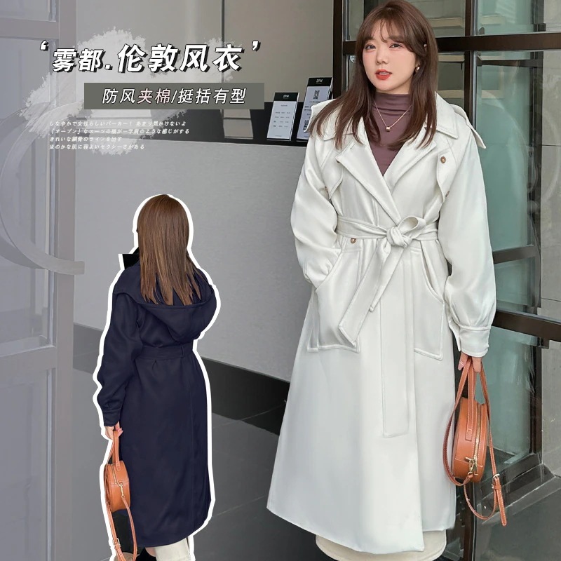 【ぽちゃまに】 冬 ロングコー今週の割引は 25% オフですト チェスターコート レトロ 裏起毛 大きいサイズ 体型カバー 通勤OL フード付き レディース トレンチコート ウインドブレーカー アウタ