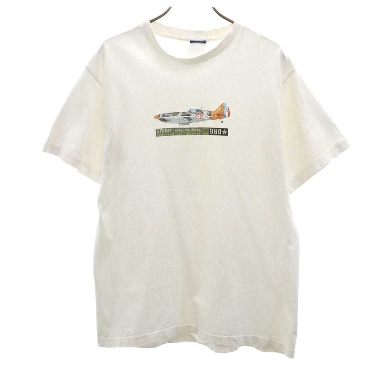 90s USA製 オールド 紺タグ フランス空軍 戦闘機 D.520 半袖 Tシャツ M ホワイト シングルステッチ メンズ 古着