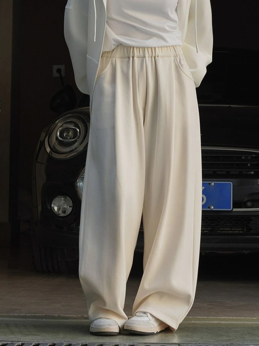 春の新しい韓国の怠惰な風シンプルなワイドレッグカジュアルパンツ弾性ハイウエスト輪郭細いズボン女性