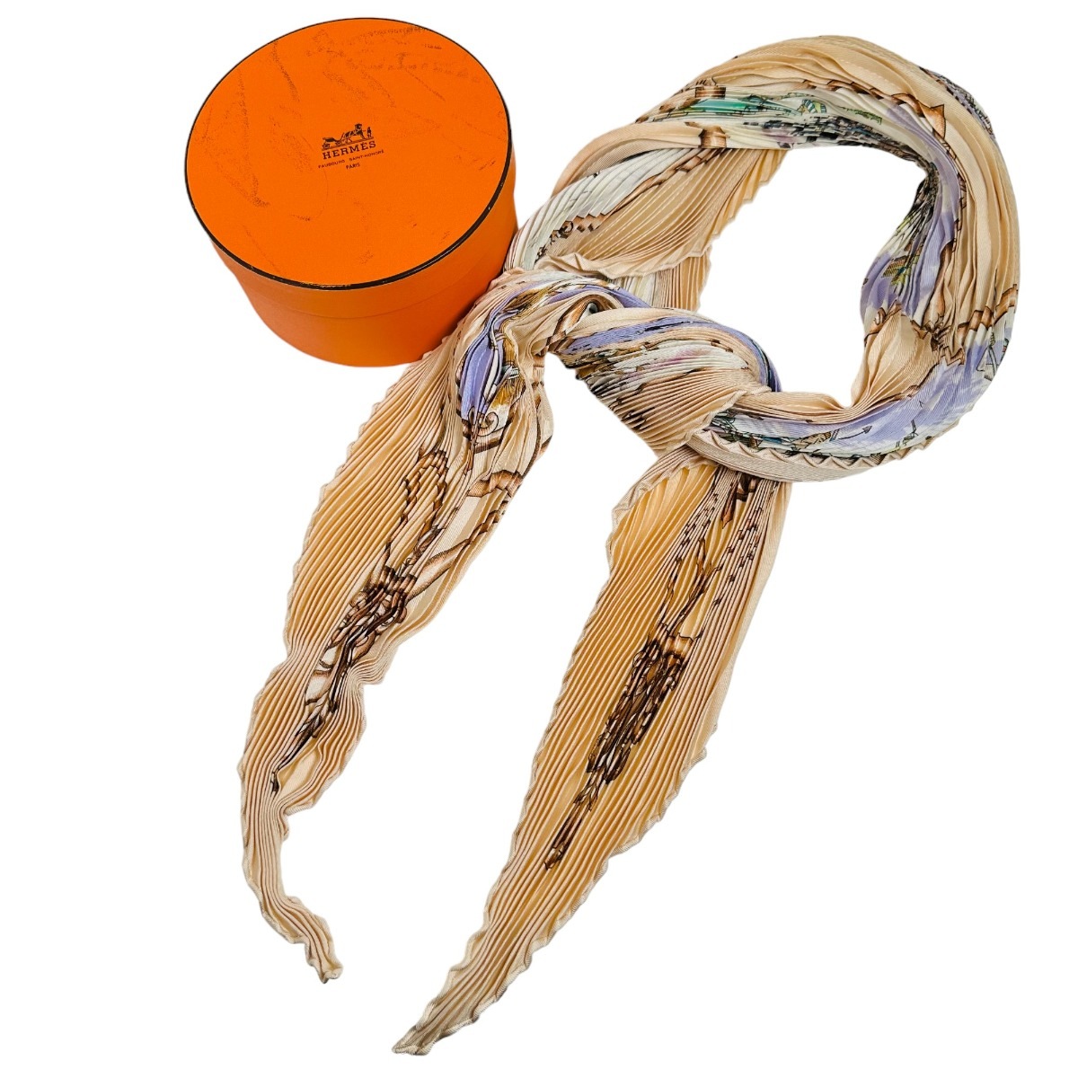 ムガル王朝の馬 プリーツカレ プリーツスカーフ ピンクベージュ