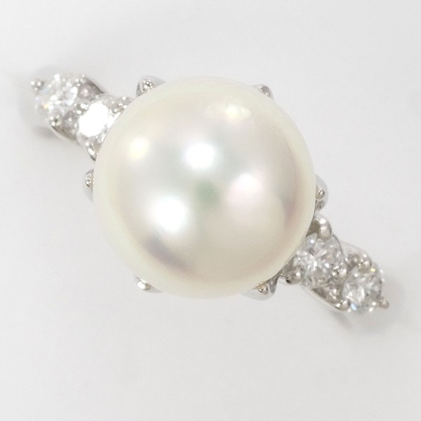 PT900 プラチナ リング 9号 パール(真珠) 約9mm ダイヤ 0.21 ジュエリー 中古