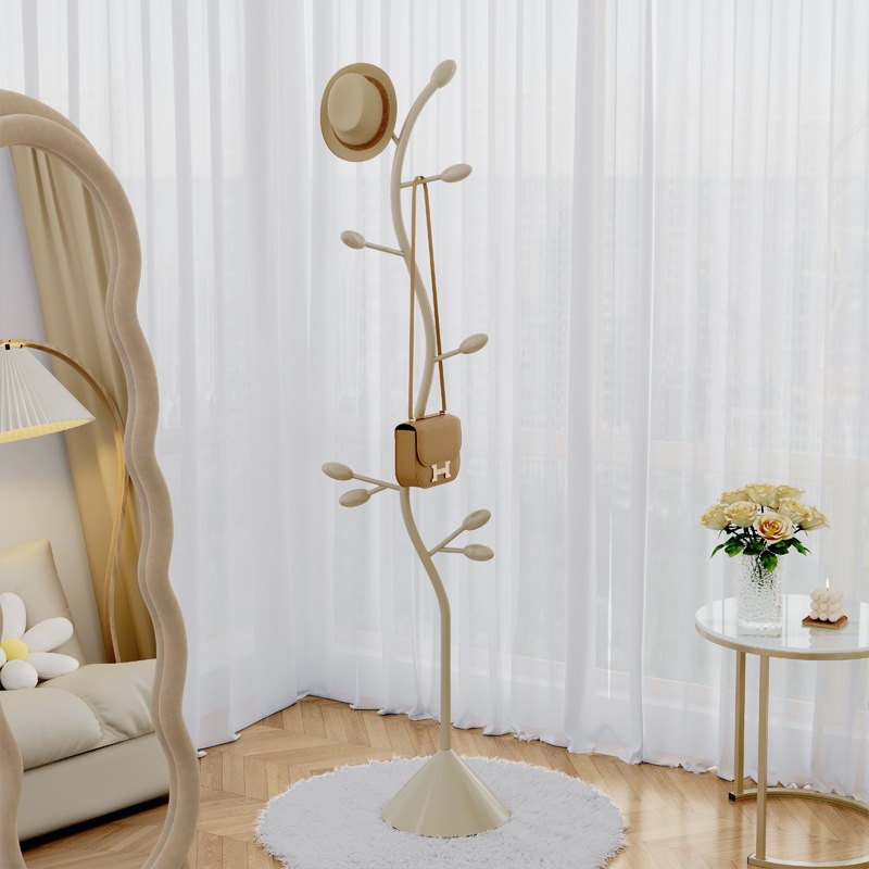 奶油风挂衣架落地卧室轻奢网红家用简易客厅小型玄关衣帽架收纳架