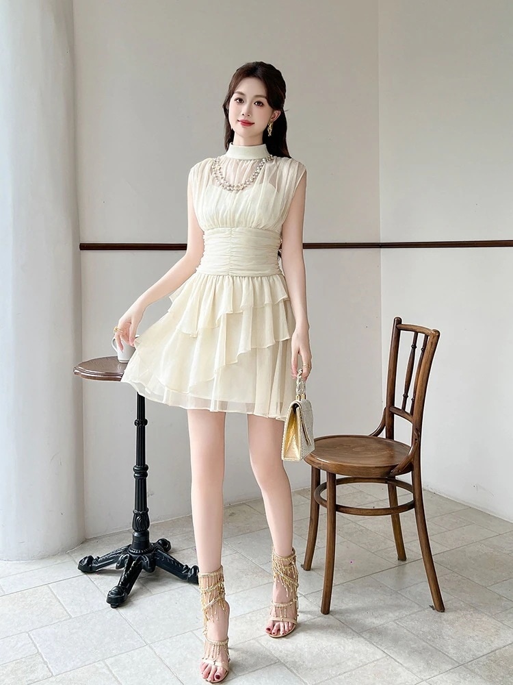 夏 シフォン ひらひら ショートワンピース お姫様 ドレス パーティー キャバ 大人 同窓会 披露宴 卒業式 結婚式 演奏会 ウェディング 二次会