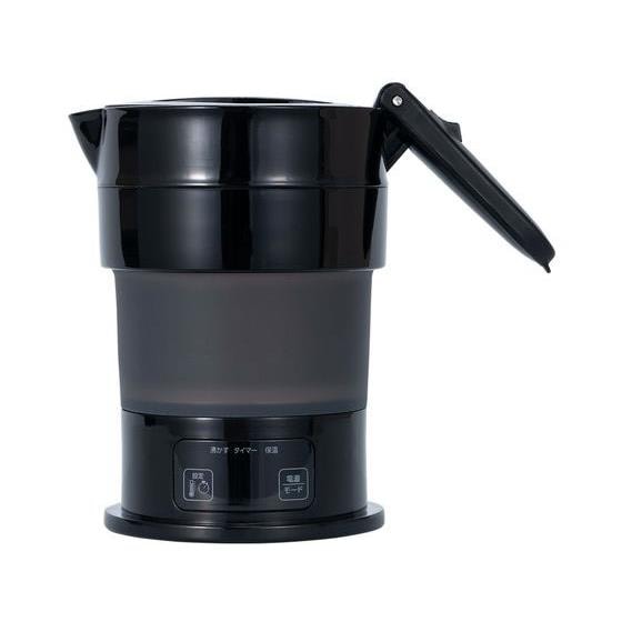 コンパクトに折りたためる電気ケトル 黒 ナカバヤシ MBE-TK04/BK