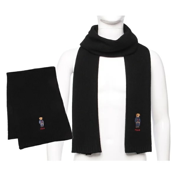 マフラー ソリッド デニム ベア スカーフ ポロベア ニット ブラック メンズ RALPH LAUREN PC1464 001 SOLID DENIM BEAR SCARF BLACK