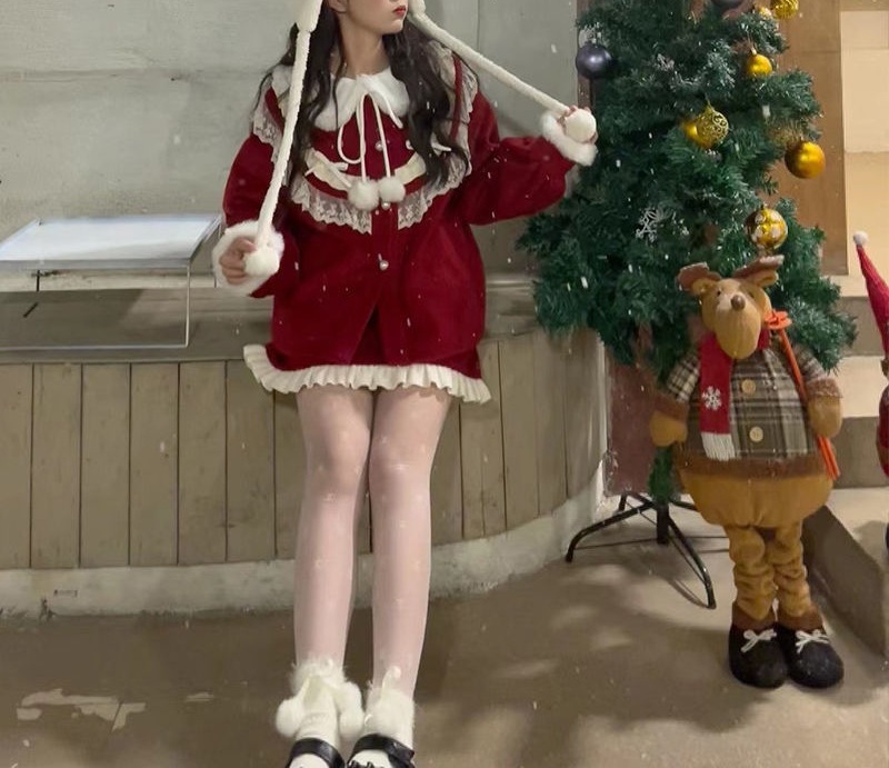 秋冬 新年ファッション クリスマスコフレ レッド ショート トップス スカート セット脚魅せミニスカート サンタコス 仮装 コスプレ レディース