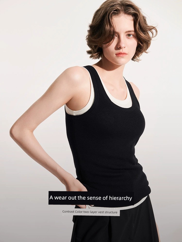 衣類 スモール ラウンドネック ウール スリム フィット フェイク ツーピース