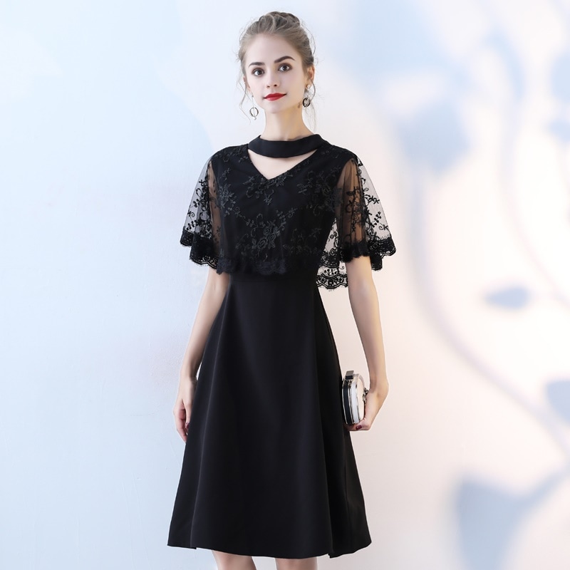 1596.レース袖ミディ丈ドレス（ブラック）2019 春夏 sale 結婚式 パーティー 二次会 ブライダル 女子会 レストラン 発表会 100,000円