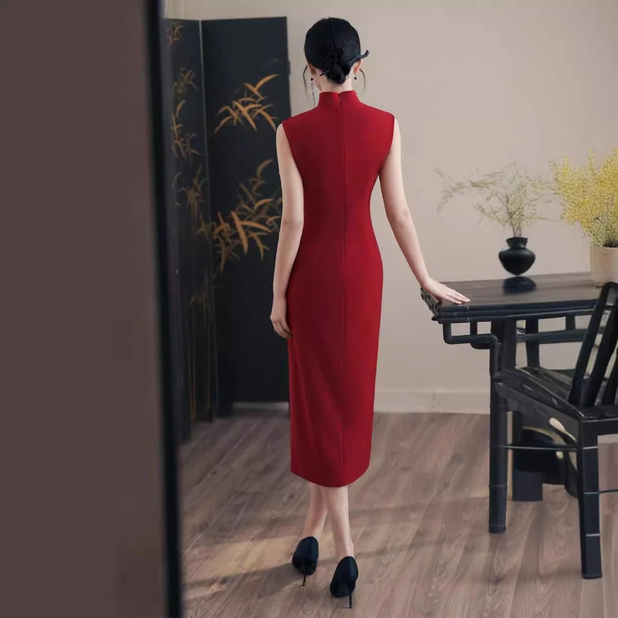ワンピースドレスドレス新しいスタイルの改善チョンサムスリムレッドスーツエンゲージメントヤングドレス