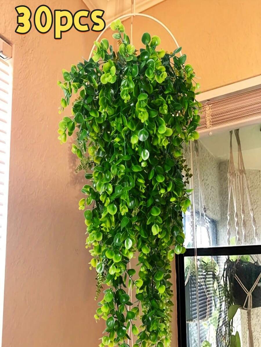 人工植物30点 - ユーカリの葉とつる人工の花ホームダイニングルームリビングルーム屋外ガーデンの装飾フラワーアレンジメント写真小物秋と春花瓶フラワーウォールリース