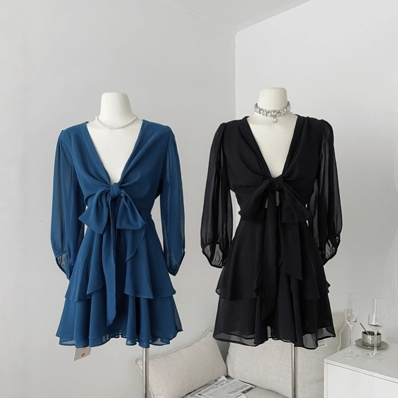 【急速出荷】JIAYUI千金白孔雀青気質バインドプリーツ長袖フリル王蛇ワンピース