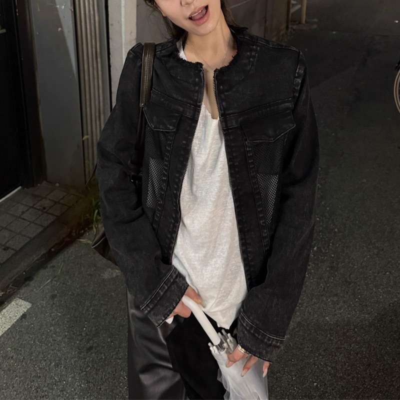 女性用レトロ風ブラックデニムジャケット新作春秋スタイル2025年多用途ショートジャケットトップ