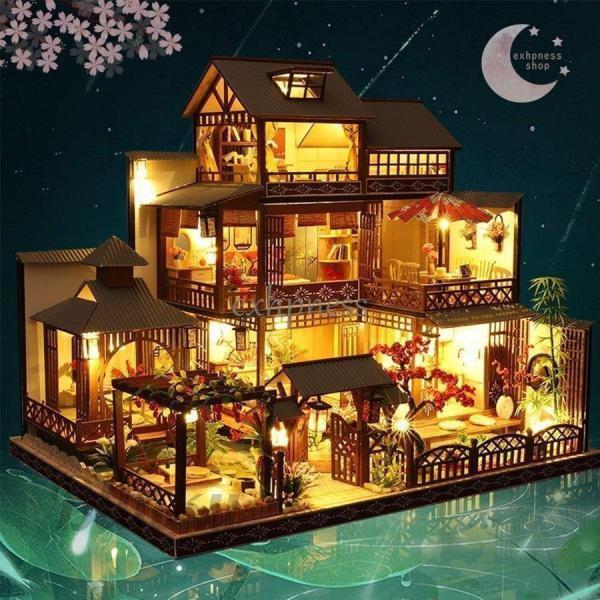 DIY木製ドールハウス雅泉の庭 ミニチュアコレクションプレゼント