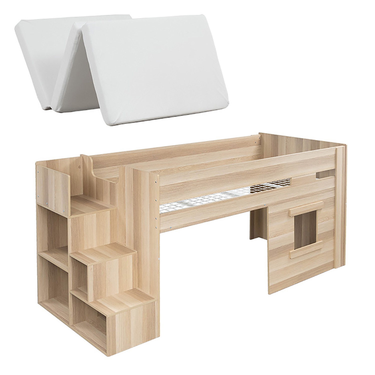 システムベッド ロフトベッド ミドルベッド 階段 シングル ロフト 子供部屋 収納 マットレスセット 高反発 マットレス 3つ折り ウレタン 33,722円