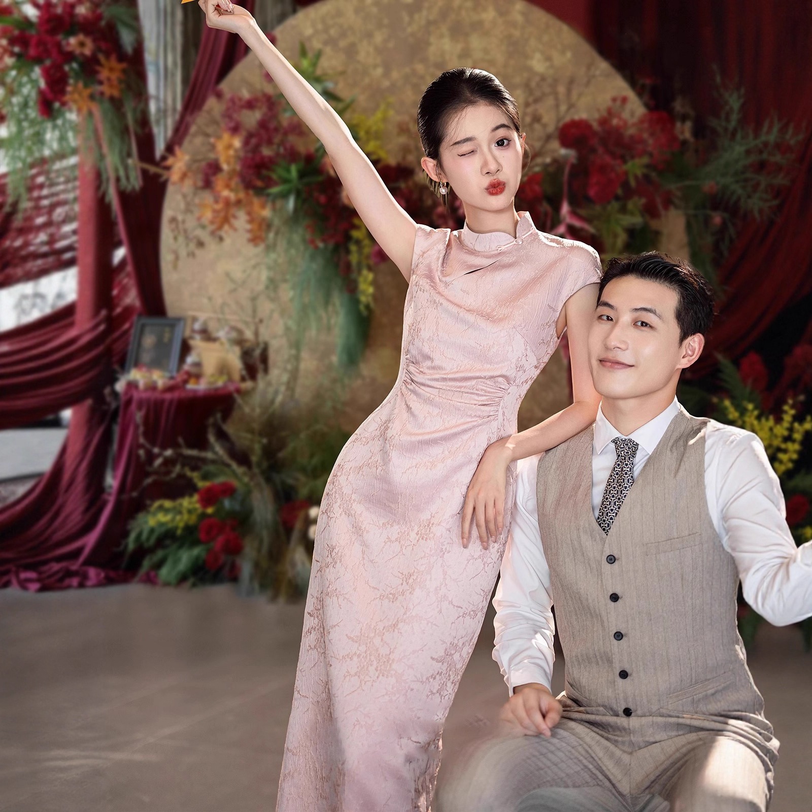 ピンクのエンゲージチャイナ2025新中式軽結婚ジャカード敬酒服帰門ドレススカート