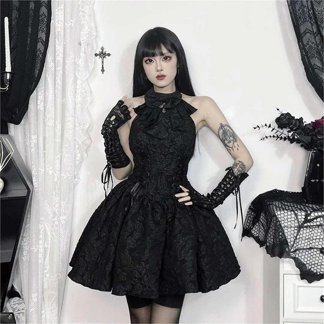 ハロウィン 今年 短纳期 暗黒系 オフショルダー リボン 黒 ブラック S M L ワンピース 5,398円