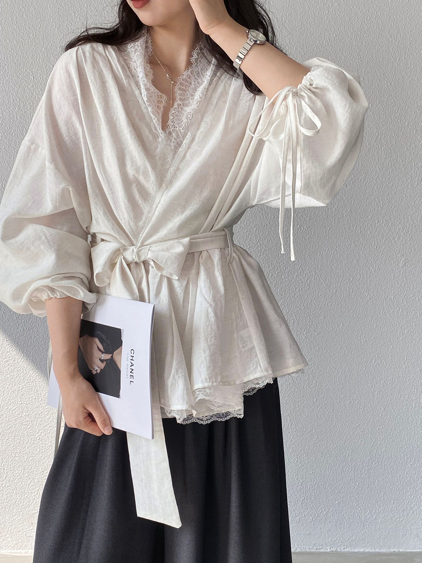 フレンチ気品レース切り替えシャツ レディース 春服トップス 新作ブラウス 夏服