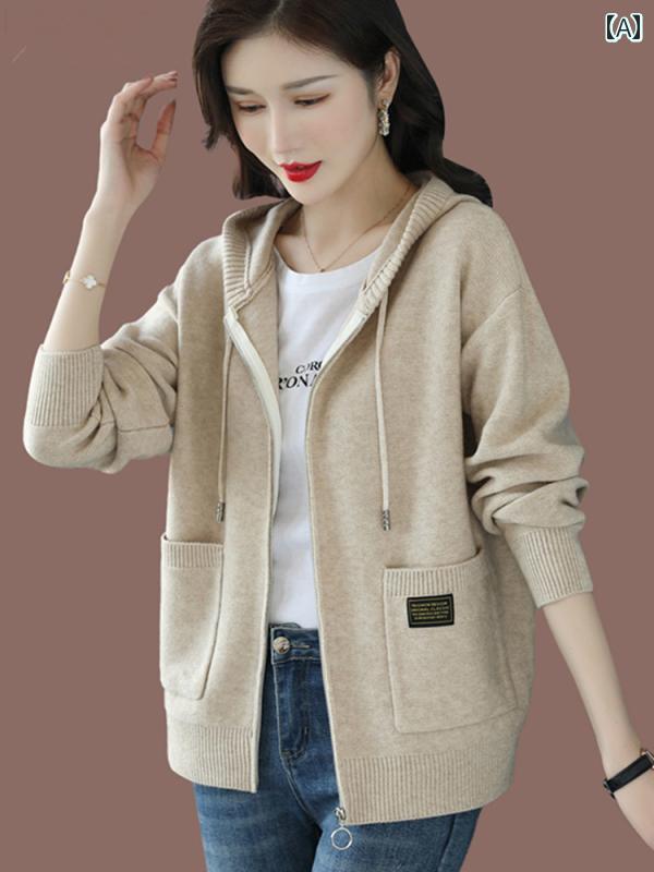 ニット レディース おしゃれ カーディガン カジュアル フード セーター 春秋 ウール イエロー ワインレッド ベージュ パーカー 5,169円