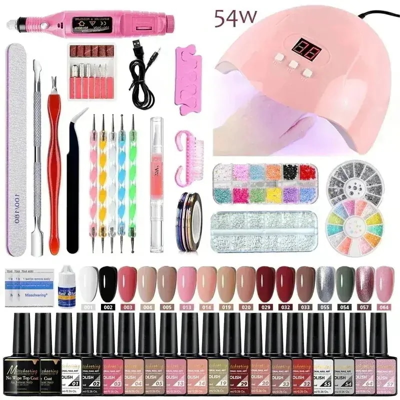 全て揃う便利仕様 初心者用セルフジェルネイル ライト搭載 54W スターターセット！ジェルネイルキット LED