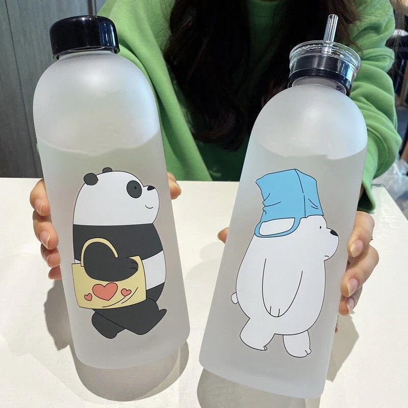 [急速出荷]1000mlかわいいクマプラスチックウォーターボトル水透明フロストジュースカップウォーターカップ用の1145124375
