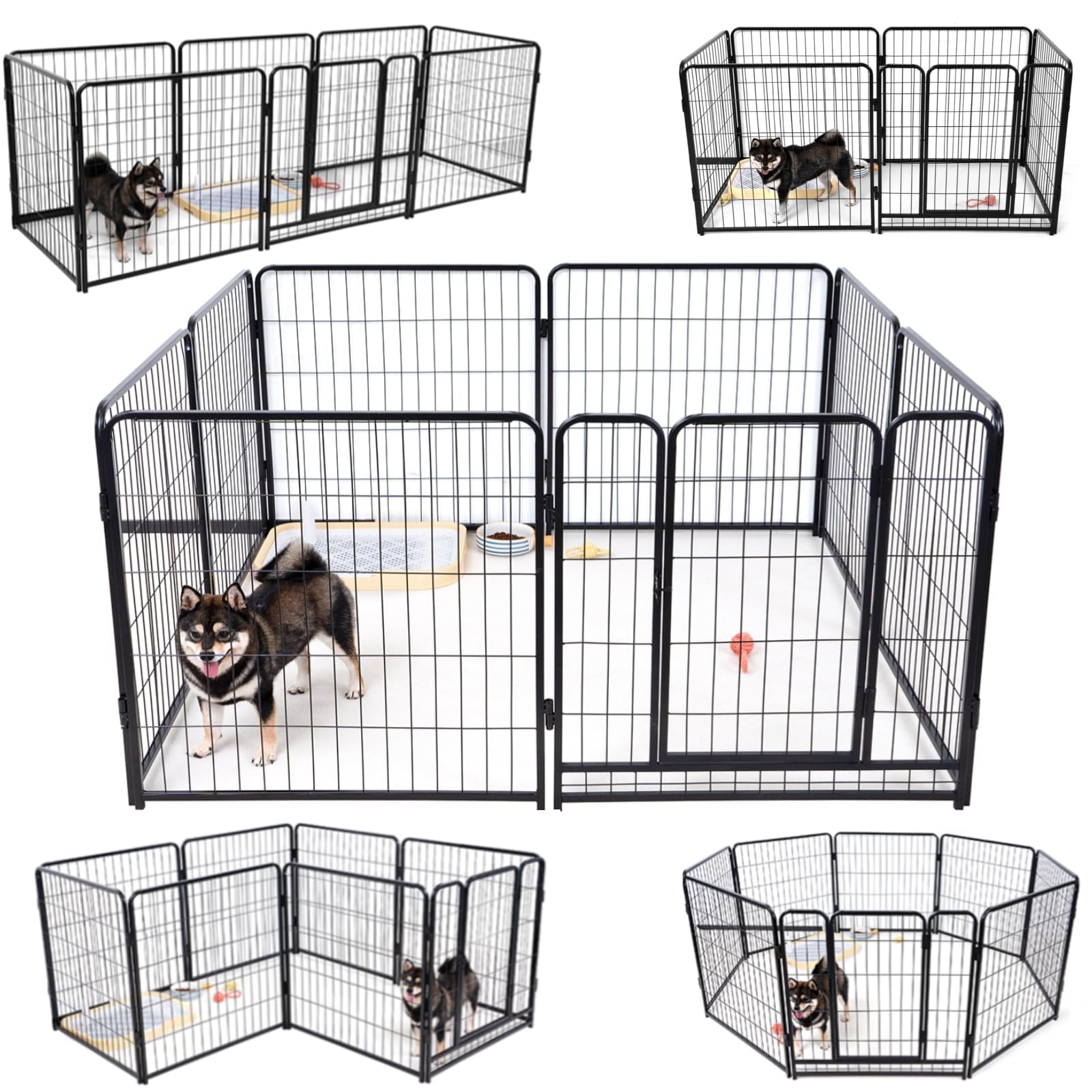 ペットサークル 中大型犬用 スチール製 犬 ケージ 犬用フェンス コンパクト 組立簡単 複数連結可能 室内室外兼用 組み替えOK (ブラック 高さ80cm 6枚)