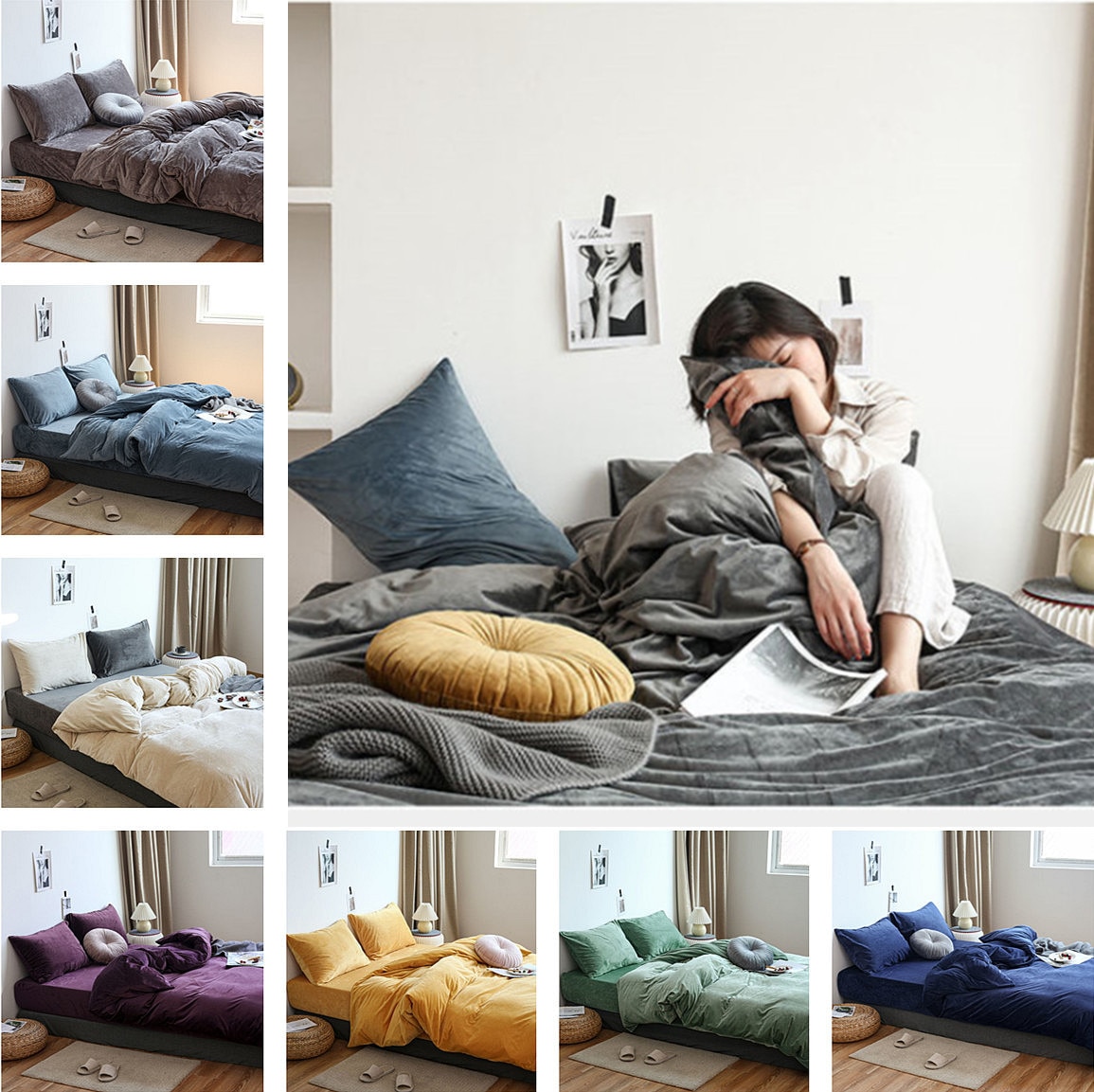 布団カバー セット 4点セット ダブル セミダブル　布団カバーシーツ 無地　おしゃれ　シンプルデザイン　北欧 フラットシーツ　 枕カバー 寝具セット