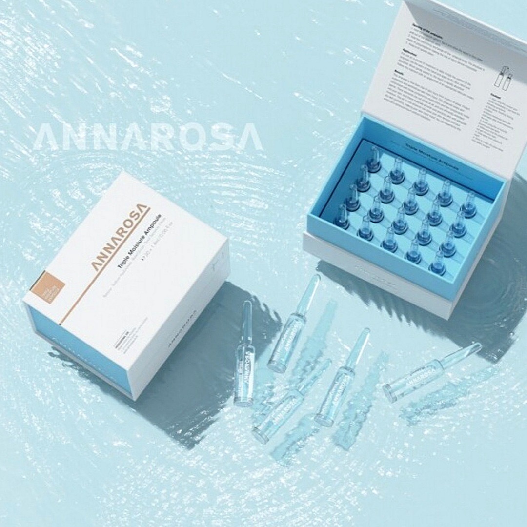 ANNAROSA TRIPLE MOISTURE AMPOULE 1.8ml X 20ea, 保湿, 鎮静, 速乾性, 水分不足脂性肌