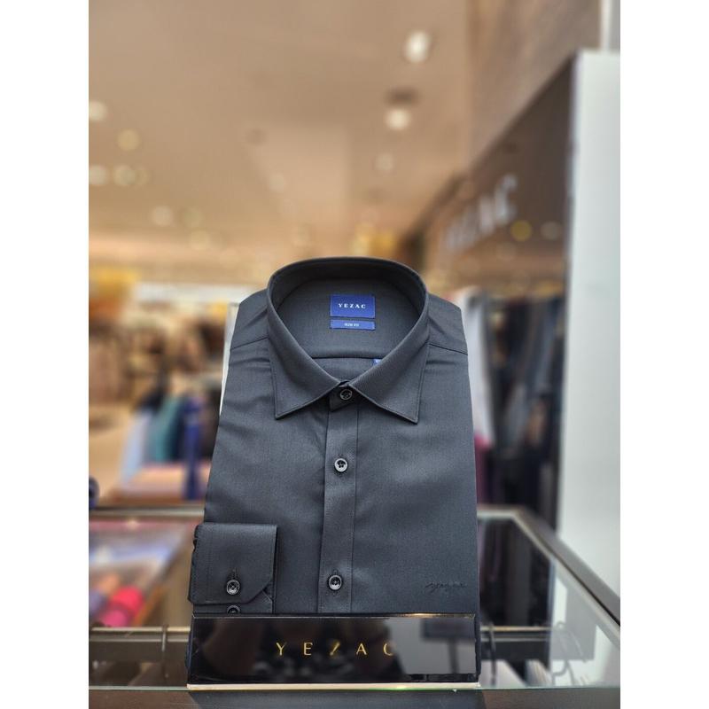 AK平沢店シャツ ソリッド ストレッチ スリムフィット シャツ ブラック