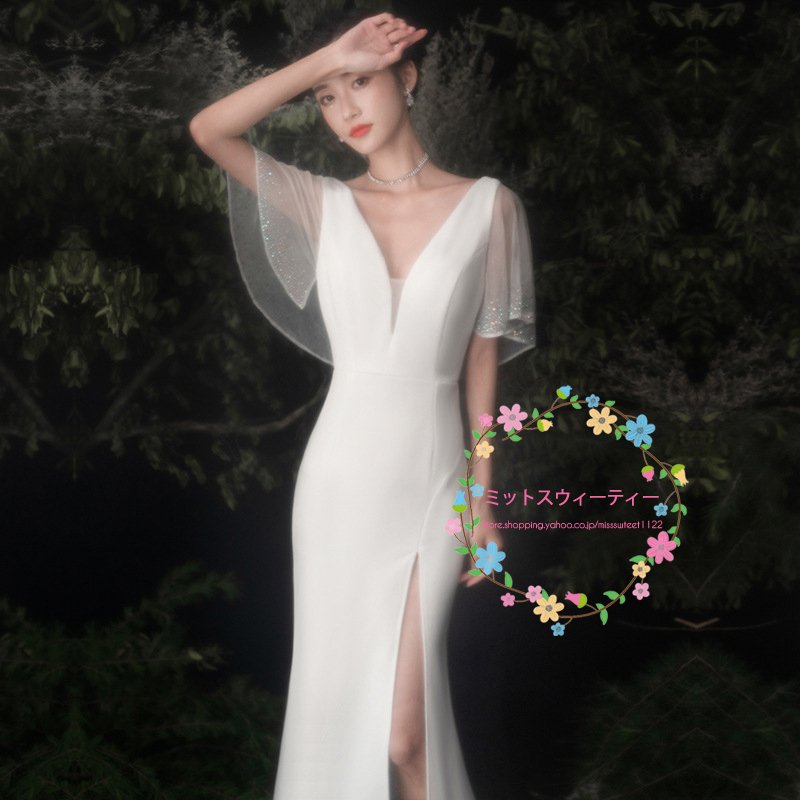 ウエディングドレス パーティードレス 袖付き 二次会ドレス 結婚式 ウェデイングドレス 花嫁 ファス 6,048円