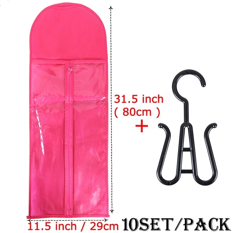 かつら用収納袋 エクステンション用収納袋 ハンガー付き 5/10セット 10 set 80cm pink